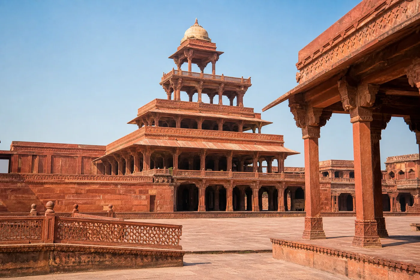 Panch Mahal red sandstone pavilion at Fatehpur Sikri