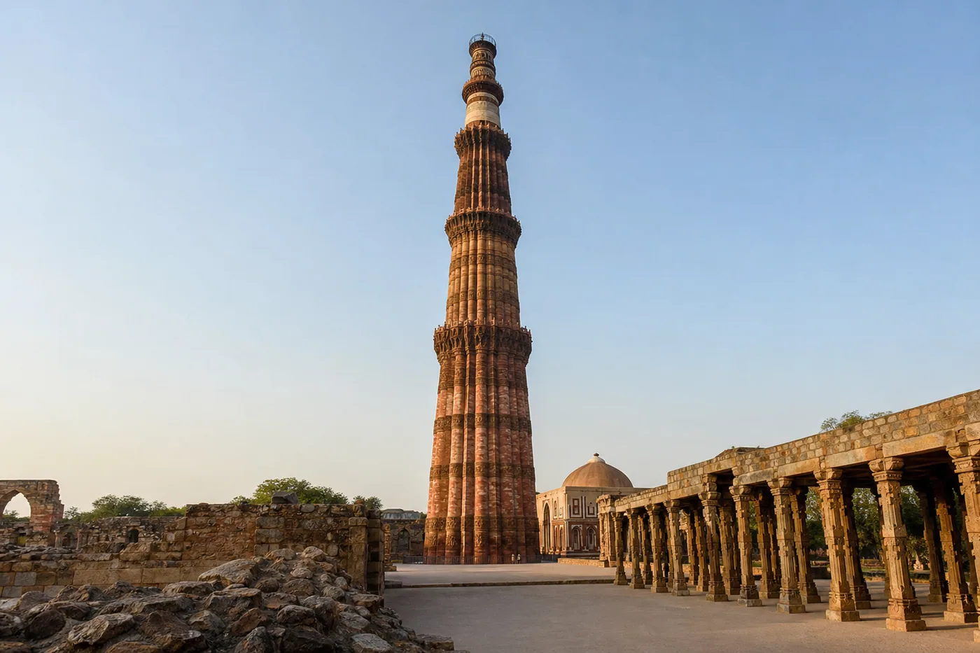Qutub Minar and historic ruins in Delhi